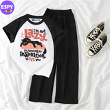 Contrast Summer Casual Two Piece Sets Fashion Women Kawaii Print T-Shirt And Pants Outfits Tracksuits