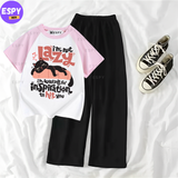 Contrast Summer Casual Two Piece Sets Fashion Women Kawaii Print T-Shirt And Pants Outfits Tracksuits