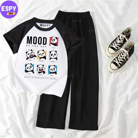 Contrast Summer Casual Two Piece Sets Fashion Women Kawaii Print T-Shirt And Pants Outfits Tracksuits