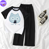 Contrast Summer Casual Two Piece Sets Fashion Women Kawaii Print T-Shirt And Pants Outfits Tracksuits