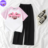 Contrast Summer Casual Two Piece Sets Fashion Women Kawaii Print T-Shirt And Pants Outfits Tracksuits