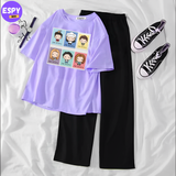 Summer Casual Two Piece Sets Fashion Women Floral Print T-Shirt And Straight Pants Outfits Tracksuits