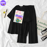 Summer Casual Two Piece Sets Fashion Women Printed T-Shirt And Straight Pants Outfits