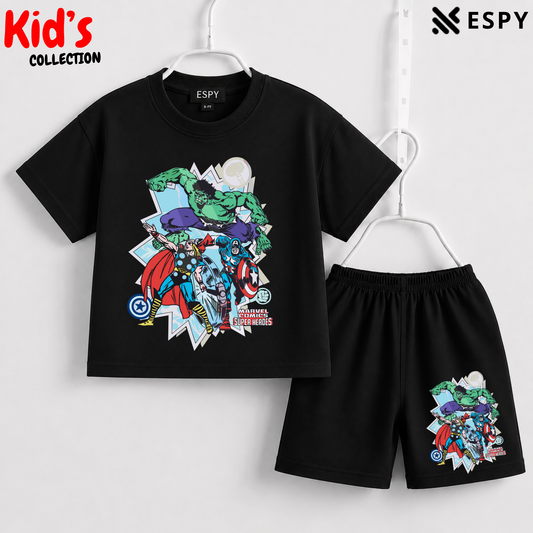 Soft Cotton Drop Shoulder T-Shirt & Shorts Set for Kids