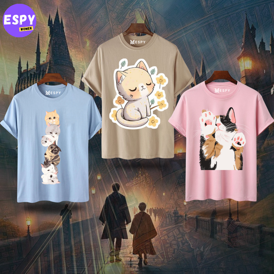 Combo Cat Printed Haif Sleeve T shirt