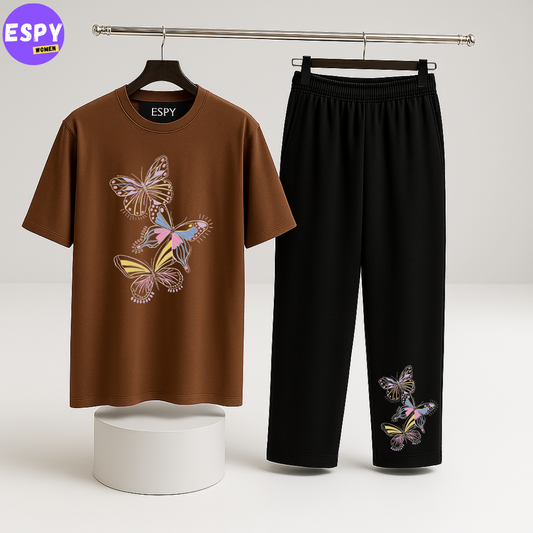 Women Summer Casual Two Piece Sets Printed T-Shirt And Straight Pants Outfits
