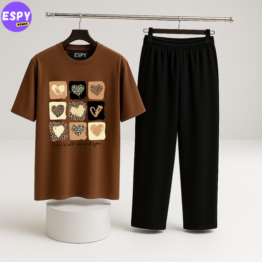 Women Summer Casual Two Piece Sets Printed T-Shirt And Straight Pants Outfits