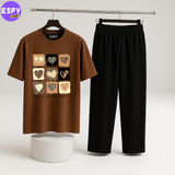 Women Summer Casual Two Piece Sets Printed T-Shirt And Straight Pants Outfits