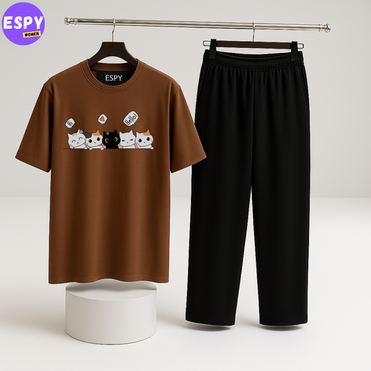 Women Summer Casual Two Piece Sets Printed T-Shirt And Straight Pants Outfits