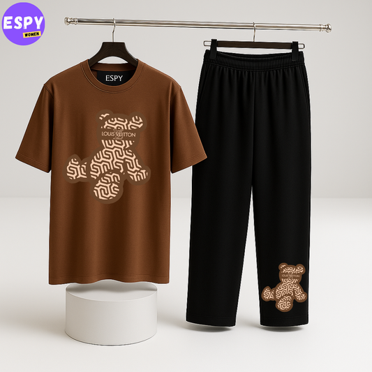 Women Summer Casual Two Piece Sets Printed T-Shirt And Straight Pants Outfits