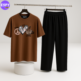 Women Summer Casual Two Piece Sets Printed T-Shirt And Straight Pants Outfits