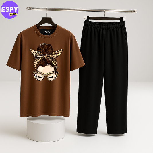 Women Summer Casual Two Piece Sets Printed T-Shirt And Straight Pants Outfits