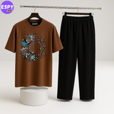 Women Summer Casual Two Piece Sets Printed T-Shirt And Straight Pants Outfits