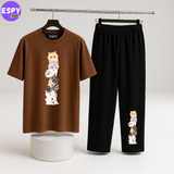 Women Summer Casual Two Piece Sets Printed T-Shirt And Straight Pants Outfits