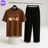 Women Summer Casual Two Piece Sets Printed T-Shirt And Straight Pants Outfits