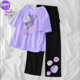 Women Summer Casual Two Piece Sets Printed T-Shirt And Straight Pants Outfits