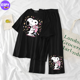 Women Summer Casual Two Piece Sets Printed T-Shirt And Straight Pants Outfits