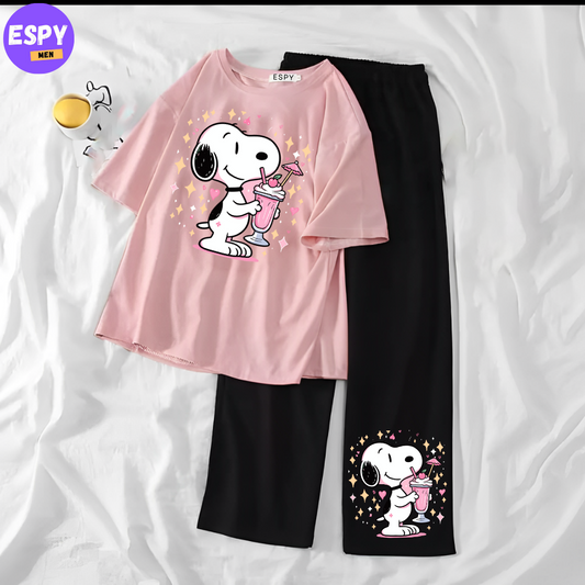 Women Summer Casual Two Piece Sets  Printed T-Shirt And Straight Pants Outfits