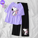 Women Summer Casual Two Piece Sets Printed T-Shirt And Straight Pants Outfits