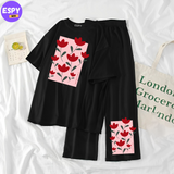 Women Summer Casual Two Piece Sets Printed T-Shirt And Straight Pants Outfits