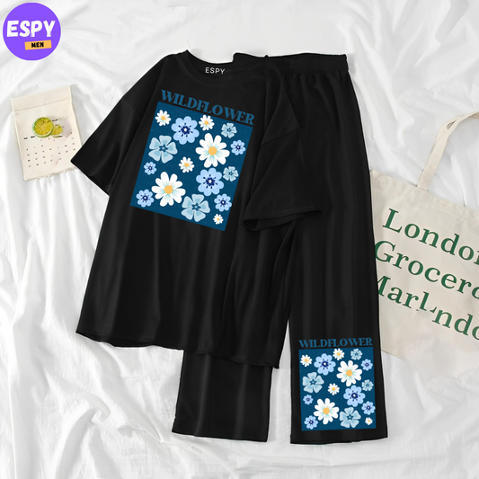 Women Summer Casual Two Piece Sets  Printed T-Shirt And Straight Pants Outfits