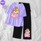 Women Summer Casual Two Piece Sets Printed T-Shirt And Straight Pants Outfits