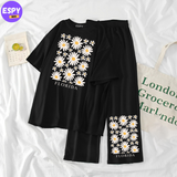 Women Summer Casual Two Piece Sets Printed T-Shirt And Straight Pants Outfits