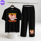 Women Summer Casual Two Piece Sets Printed T-Shirt And Straight Pants Outfits