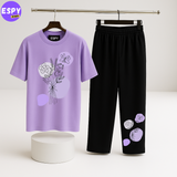 Women Summer Casual Two Piece Sets Printed T-Shirt And Straight Pants Outfits