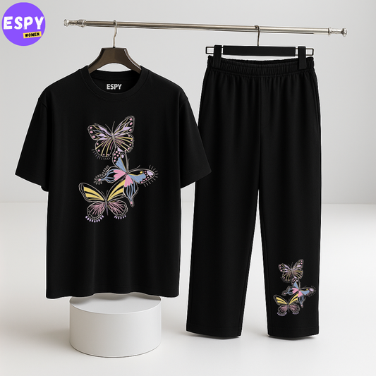 Women Summer Casual Two Piece Sets Printed T-Shirt And Straight Pants Outfits