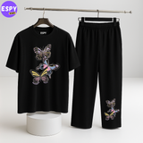 Women Summer Casual Two Piece Sets Printed T-Shirt And Straight Pants Outfits