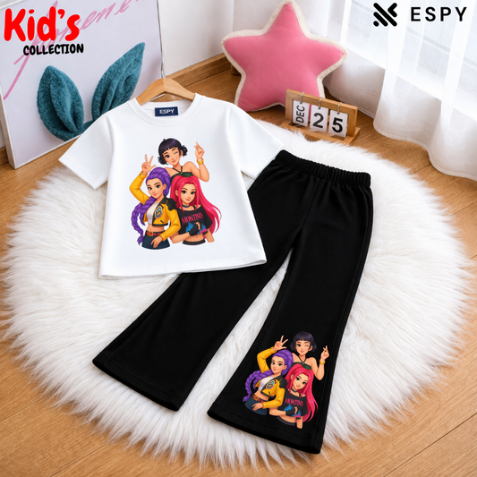 Trendy Kids 2-Piece Outfit Set – Top & Black Flared Pants