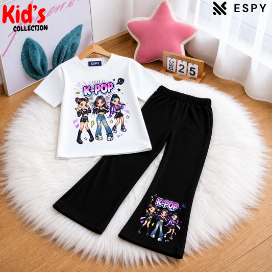 Trendy Kids 2-Piece Outfit Set – Top & Black Flared Pants