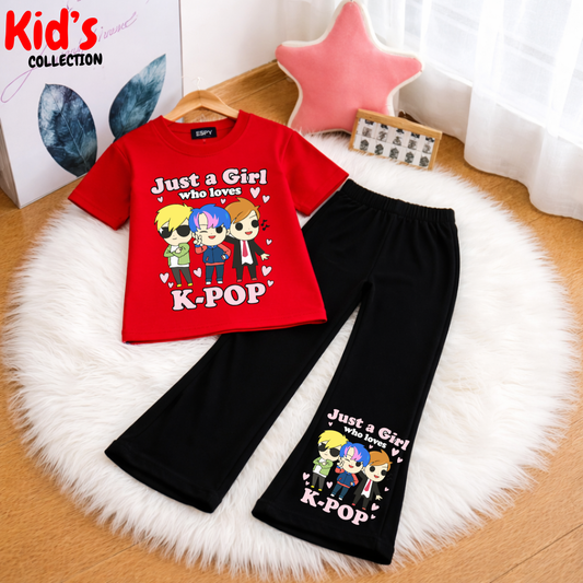 Trendy Kids 2-Piece Outfit Set – Top & Black Flared Pants