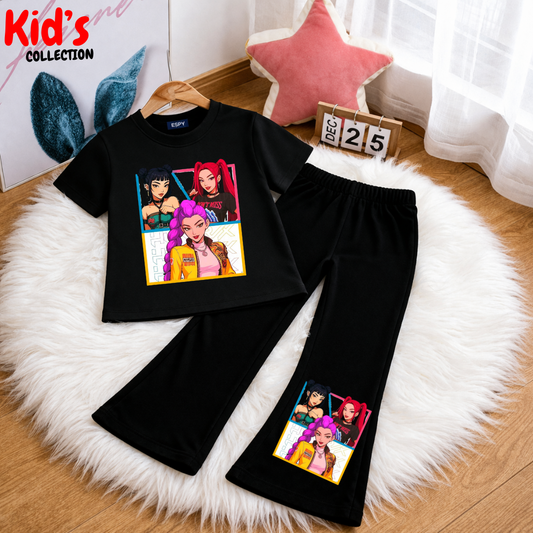 Trendy Kids 2-Piece Outfit Set – Top & Black Flared Pants
