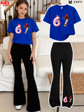 Trendy Girls Printed Co-Ord Set with Flared Pants