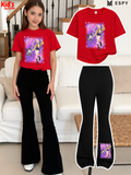 Trendy Girls Printed Co-Ord Set with Flared Pants