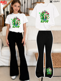 Trendy Girls Printed Co-Ord Set with Flared Pants