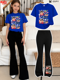 Trendy Girls Printed Co-Ord Set with Flared Pants