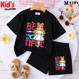 Kids Matching Drop Shoulder T-Shirt and Shorts Set