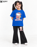 Trendy Hello Kitty Girls 2-Piece Co-Ord Set with Black Flared Pants