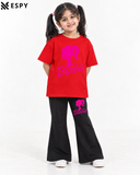 Trendy Barbie Girls 2-Piece Co-Ord Set with Black Flared Pants