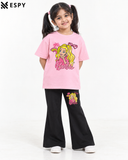Trendy Barbie Girls 2-Piece Co-Ord Set with Black Flared Pants