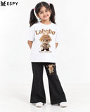 Trendy Labubu Girls 2-Piece Co-Ord Set with Black Flared Pants