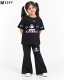 Trendy Kuromi Girls 2-Piece Co-Ord Set with Black Flared Pants
