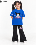 Trendy Kuromi Girls 2-Piece Co-Ord Set with Black Flared Pants