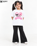Trendy Kuromi Girls 2-Piece Co-Ord Set with Black Flared Pants