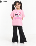 Trendy Kuromi Girls 2-Piece Co-Ord Set with Black Flared Pants