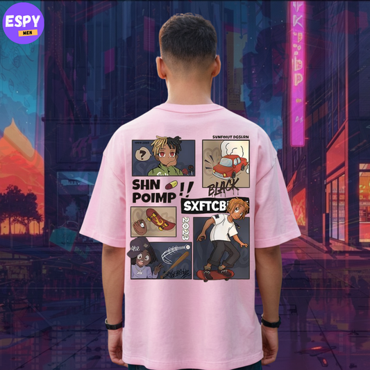 Buy Men's Pink Graphic Printed Oversized T-shirt