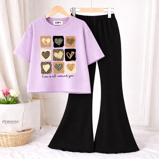 Trendy Women’s Co-Ord Set – Loose Fit Tee & Bootcut Pants